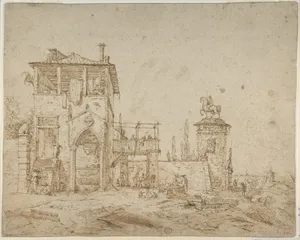 Fanciful Landscape (Landscape with Villa Building and Equestrian Monument)