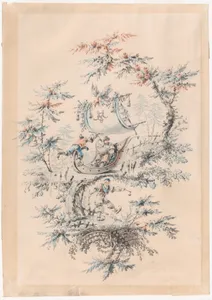 Fantastical Landscape with Exotic PLants, Two Skaters and a Man in an Iceboat