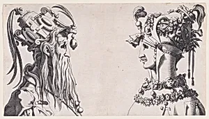 Fantastical Masked Masculine Heads by René Boyvin|Rosso Fiorentino