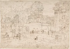 Fantasy based on Vatican: Sistine Chapel, Loggia (identification by James S. Ackerman) (recto); A Lion (verso)