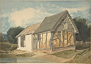 Farm Building by a Pond