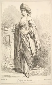 Femme du Levant, from Recueil de diverses fig.res étrangeres Inventées par F. Boucher P.tre du Roy et Gravées par F. Ravenet (Collection of Various Foreign Figures, Devised by F. Boucher, Painter of the King and Engraved [etched] by F. Ravenet), plate 8