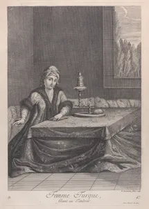 Femme Turque, filant au Tandour, plate 47 from "Recueil de cent estampes représentent differentes nations du Levant"