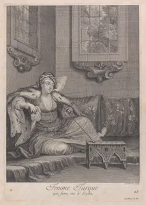 Femme Turque, qui fume sur le Sopha, plate 45 from "Recueil de cent estampes représentent differentes nations du Levant"