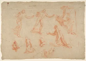 Figure and Drapery studies (recto); Three Studies of a Male Torso for the 'Coronation of Marcantonio Pasqualini' (verso)