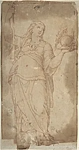 Figure Holding a Spear and a Helmet