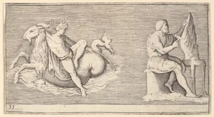 Figure on Seagoat; Man Carving Wing, from "Ex Antiquis Cameorum et Gemmae Delineata"
