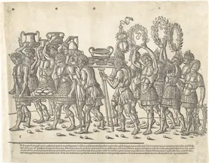 Figures bearing trophies and and carrying wreaths, from 'The Triumph of Caesar'