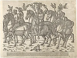 Figures on horseback, from 'The Triumph of Caesar'