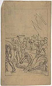 Figures Unloading Cargo from Sailing Vessels