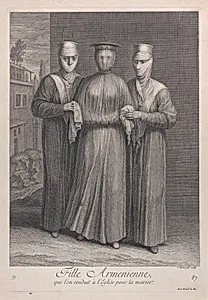 Fille Armenienne, que l'on conduit à l'Eglise pour la marier, plate 87 from "Recueil de cent estampes représentent differentes nations du Levant" by Jean-Baptiste Haussard|Jean Baptiste Vanmour|Jacques le Hay
