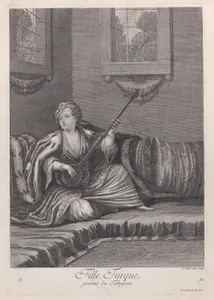 Fille Turque, jouant du Tehegour, plate 51 from "Recueil de cent estampes représentent differentes nations du Levant"