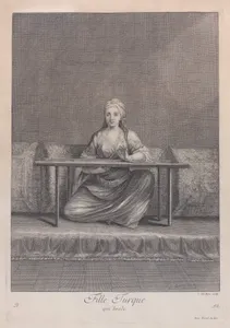 Fille Turque, qui brode, plate 52 from "Recueil de cent estampes représentent differentes nations du Levant"