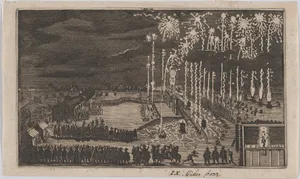 Firework display, Nuremberg 1649, reduced copy of 'Kurze Beschreibung dess kunstlichen Feuerwerkes ...'