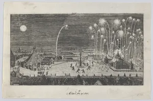 Fireworks display celebrating the end of the Thirty Years War, Nuremberg, 1650