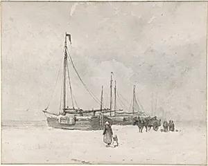 Fishing Boats on the Beach in Winter