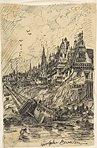 Fishing Harbor at Low Tide by Rodolphe Bresdin