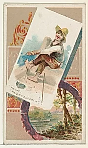 Fishing, "Help me pull him in," from the Terrors of America set (N136) issued by Duke Sons & Co. to promote Honest Long Cut Tobacco by Knapp & Company|W. Duke, Sons & Co.