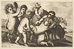 Five boys, two satyrs, and a goat (copy in reverse)