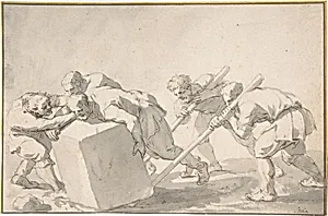 Five Men Pushing a Block of Stone