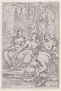 Five muses and a seated river god