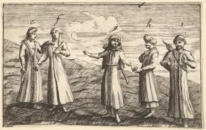 Five Standing Muscovites (Aubry de La Mottraye's "Travels throughout Europe, Asia and into Part of Africa...," London, 1724, pl. 313)