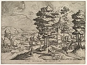 Flight into Egypt (Fuga deiparae in Aegyptum) from The Large Landscapes by Pieter Bruegel the Elder|Johannes van Doetecum I|Lucas van Doetecum|Hieronymus Cock
