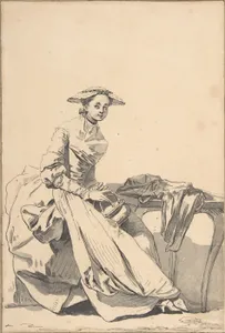 Florentine Woman Wearing a Butterfly Cap and Holding a Hand Warmer