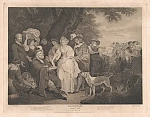 Florizel, Perdita, etc. in the Shepherd's Cot (Shakespeare, Winter's Tale, Act 4, Scene 3) by Francis Wheatley|William Shakespeare|John & Josiah Boydell|James Fittler