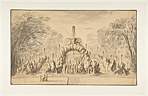 Fountain with a Rock Arch in a Park