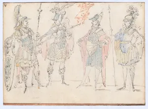 Four Actors in Heroic Costume, with a Study of a Helmeted Head