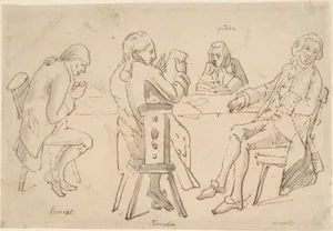 Four Artists seated at a table (Brunet, Potier, Tiercetin [?], Vernet)