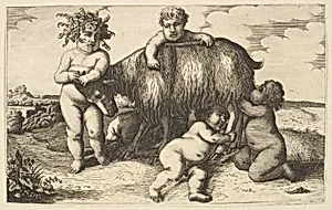Four boys, a young satyr, and a goat (copy in reverse)