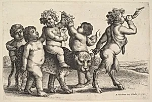 Four boys, a young satyr, and a leopard