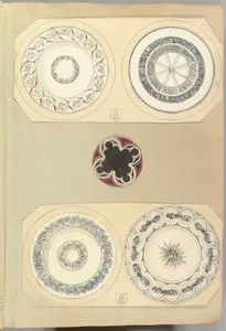 Four Designs for Decorated Plates and a Quatrefoil Rondel