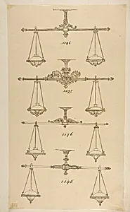 Four Designs for Hanging Light Fixtures by Anonymous, French, 19th century