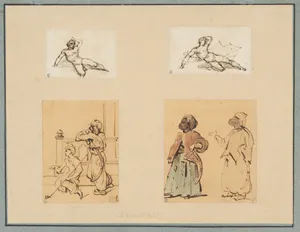 Four drawings: Two Reclining Male Nudes and Two Studies of Ottoman Figures