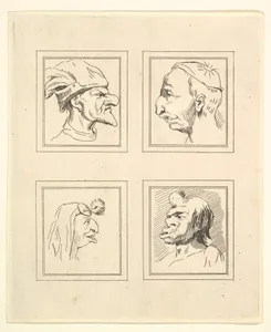 Four Heads (from Characaturas by Leonardo da Vinci, from Drawings by Wincelslaus Hollar, out of the Portland Museum)