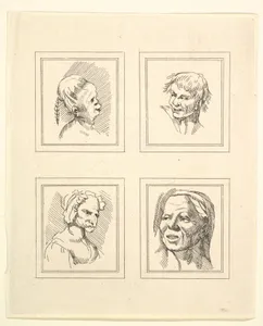 Four Heads (from Characaturas by Leonardo da Vinci, from Drawings by Wincelslaus Hollar, out of the Portland Museum)