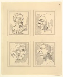 Four Heads (from Characaturas by Leonardo da Vinci, from Drawings by Wincelslaus Hollar, out of the Portland Museum)