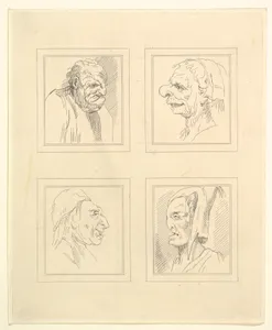 Four Heads (from Characaturas by Leonardo da Vinci, from Drawings by Wincelslaus Hollar, out of the Portland Museum)