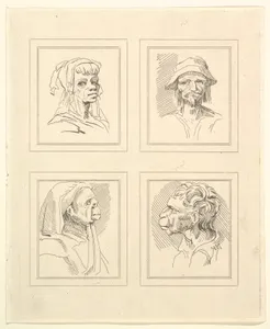 Four Heads (from Characaturas by Leonardo da Vinci, from Drawings by Wincelslaus Hollar, out of the Portland Museum)