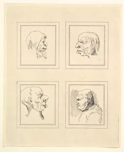 Four Heads (from Characaturas by Leonardo da Vinci, from Drawings by Wincelslaus Hollar, out of the Portland Museum)