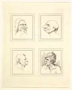 Four Heads (from Characaturas by Leonardo da Vinci, from Drawings by Wincelslaus Hollar, out of the Portland Museum)