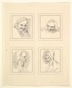 Four Heads (from Characaturas by Leonardo da Vinci, from Drawings by Wincelslaus Hollar, out of the Portland Museum)