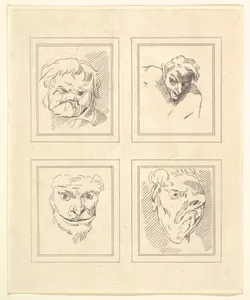 Four Heads (from Characaturas by Leonardo da Vinci, from Drawings by Wincelslaus Hollar, out of the Portland Museum)