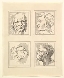 Four Heads (from Characaturas by Leonardo da Vinci, from Drawings by Wincelslaus Hollar, out of the Portland Museum)