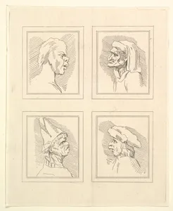 Four Heads (from Characaturas by Leonardo da Vinci, from Drawings by Wincelslaus Hollar, out of the Portland Museum)