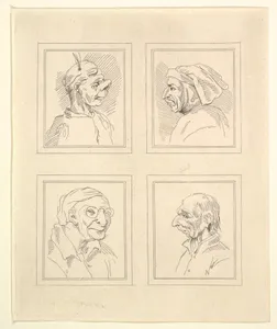 Four Heads (from Characaturas by Leonardo da Vinci, from Drawings by Wincelslaus Hollar, out of the Portland Museum)