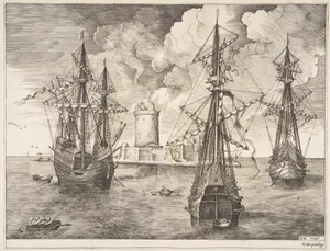 Four-master and Two Three-masters Anchored near a Fortified Island, from "The Sailing Vessels"